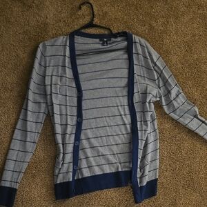 GAP Gray and Navy Striped Cardigan